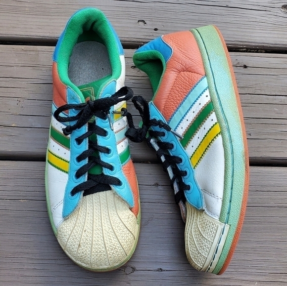 Adidas Superstar Rare Bold Colorway Shell Toe Low Top Leather Trainers Sneakers - Picture 1 of 7